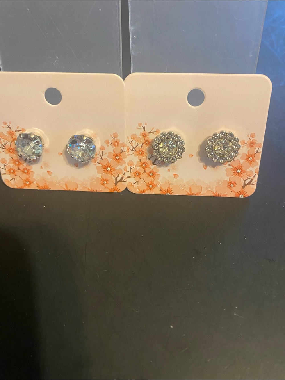 Crystal & Rhinestone Stud Earring Duo - Clear Silver Tones